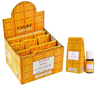 Goloka Nag Champa Aroma Oil - Boîte de présentation avec 12 bouteilles