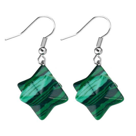 Malachite - MERKABA Star Pair of Earrings - 37mm long x 20 x 25mm - NEW522