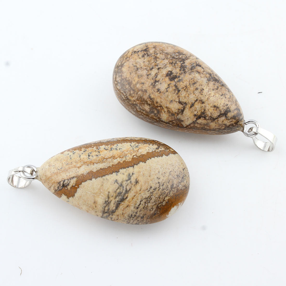 Picture Jasper Teardrop Pendant - Platinum Colour Plated