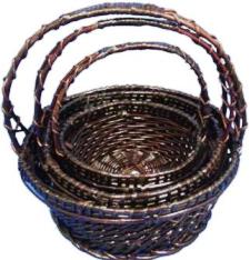 S/3  WILLOW  ROUND BASKETS - WINE