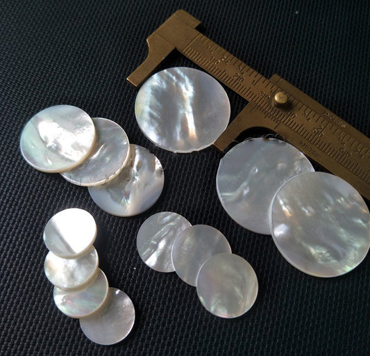 White Polished MOP Shell Cabochons - Round - 30 mm Thickness 2 mm (Special Order 3-4 weeks)