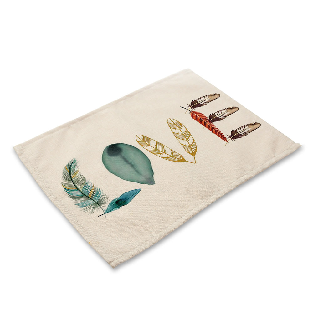 Set de Table en Coton - Plumes d'Amour sur Beige - Rectangle - Taille 42x32cm - NEW521