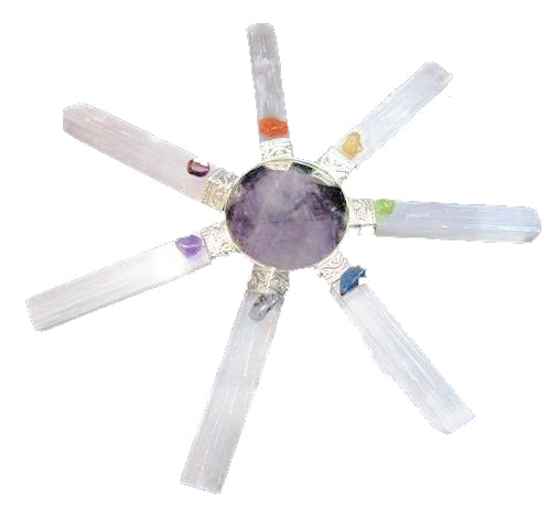 Amethyst Crystal and Selenite Seven Chakra Generator - 5 inch - 100g - India - NEW121