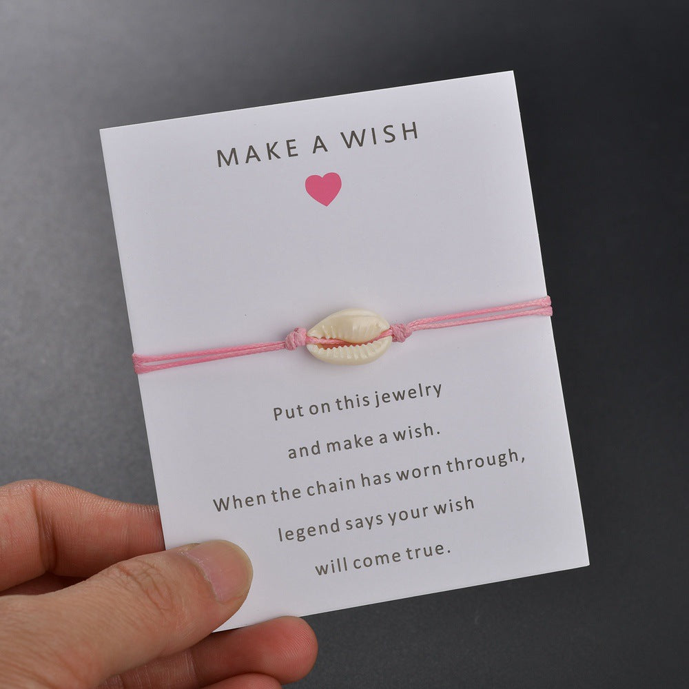 Bracelet Make a Wish en coquillage cauri - rose - sur carte - NEW521