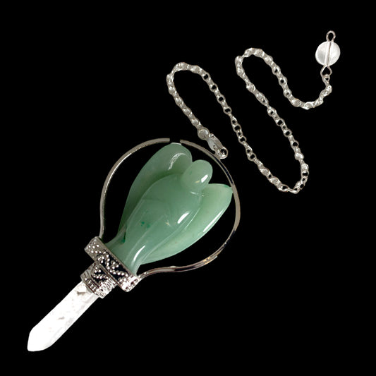 Green Aventurine Angel Pendulum - Platinum Colour Plated