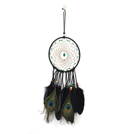 Dream Catcher with Velveteen & Feather & Wood, handmade Black - 50x16cm - NEW1220