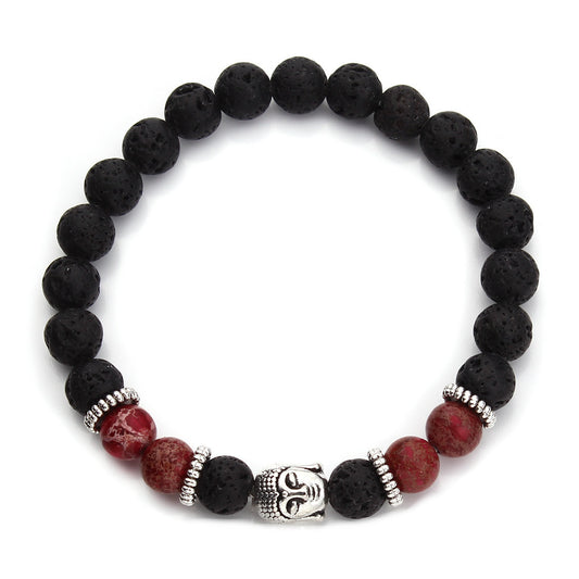 Wrist Mala, Lava with impression Jasper & Zinc Alloy, RED Buddha, antique silver color plated, natural & Buddhist jewelry, 157mm Approx. 6inch