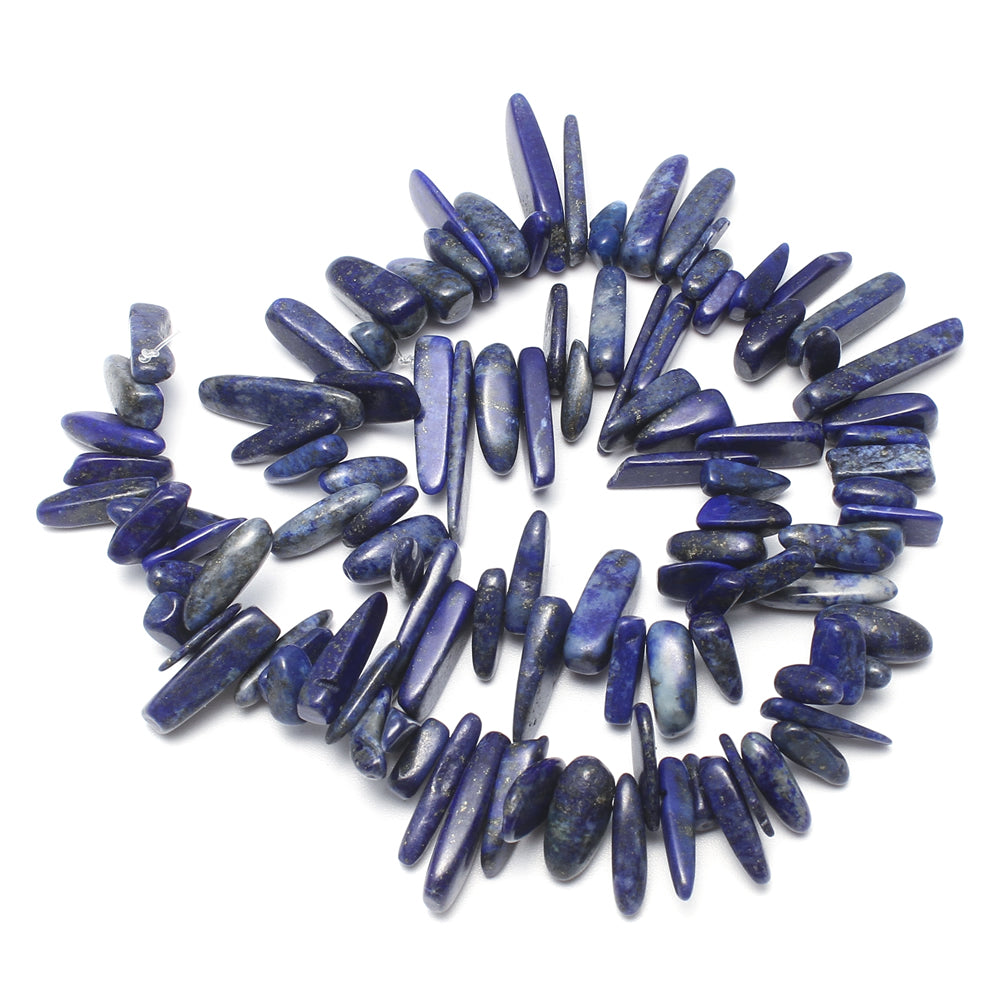 Pépites de perles de pierres précieuses lapis lazuli - Trou de 1 mm - 15,5 pouces de long Taille : 5 x 13 x 4 mm à 8 x 30 x 8 mm