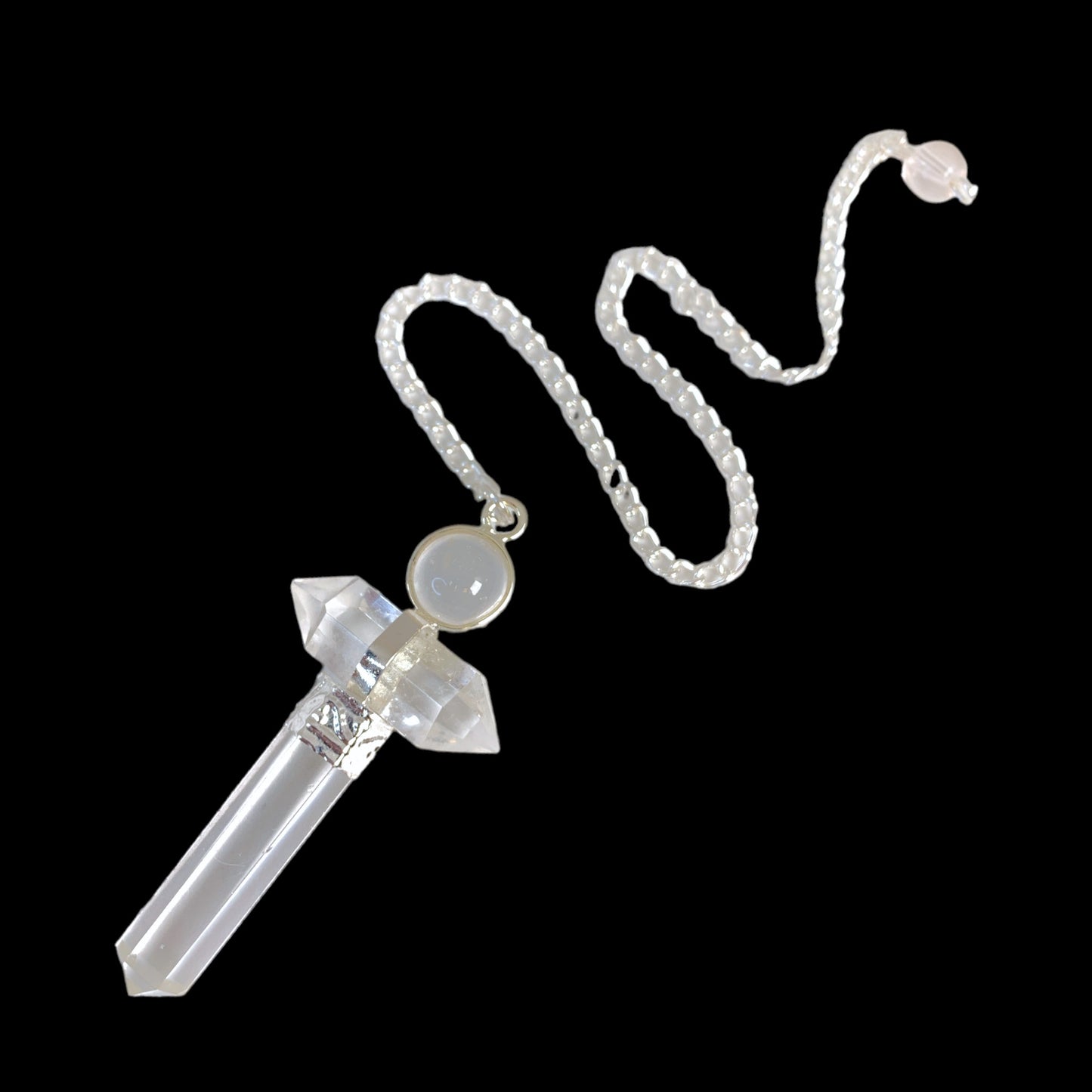 Crystal Quartz 3 Piece Herkimer Pendulum with Chain - 40-45mm - 25g - NEW422