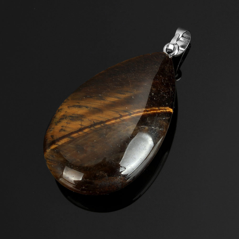 Tiger's Eye Teardrop Pendant - Platinum Colour Plated