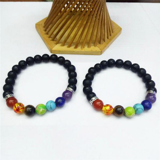 Bracelet Chakra Gem Stone avec perle noire et argentée - Longueur 8 mm 7,5 pouces - NEW521