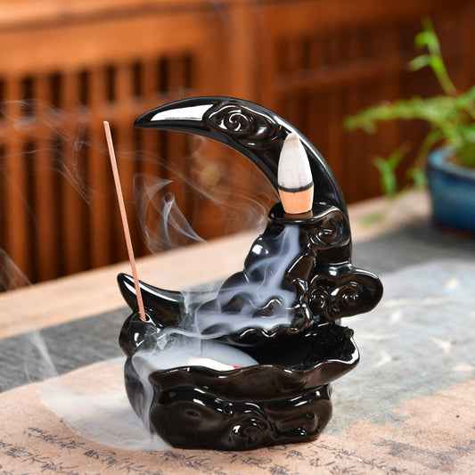 Lotus Pond Moonlight Black - Porcelain Backflow Burner - 12.5x10.5cm - China - NEW922