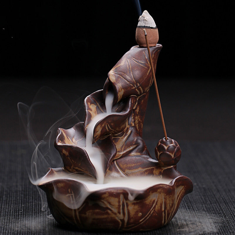 Incense Smoke Backflow Waterfall Flower Burner - 13x11.5x10cm - NEW322