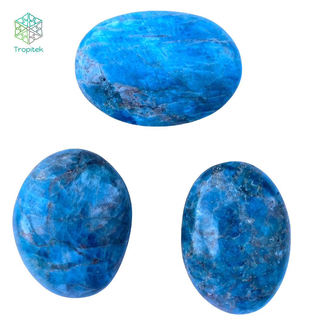 Apatite Blue Palm Stones - Large 2.5x2 inch - 30 - 40 mm - 125 Gram Ave. - China