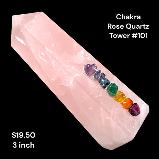 Rose Quartz Polished Tower With Chakra chips - 3 inch 70 grams