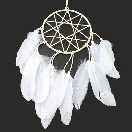 Fashion Dream Catcher - Iron, Velveteen Cord, & Feathers - White