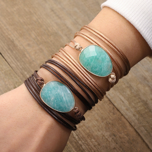 Gemstone Bracelets, Natural Stone, with Wax Cord, fashion jewelry - NEW222