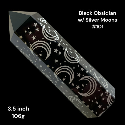 Black Obsidian with Silver Moons - 3.5 inch - 106g - Polished Points