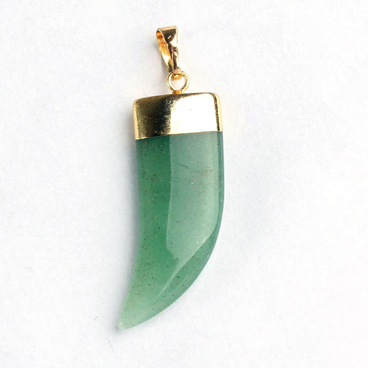 Green Aventurine Bear Tooth Pendant - Brass - Gold Colour Plated