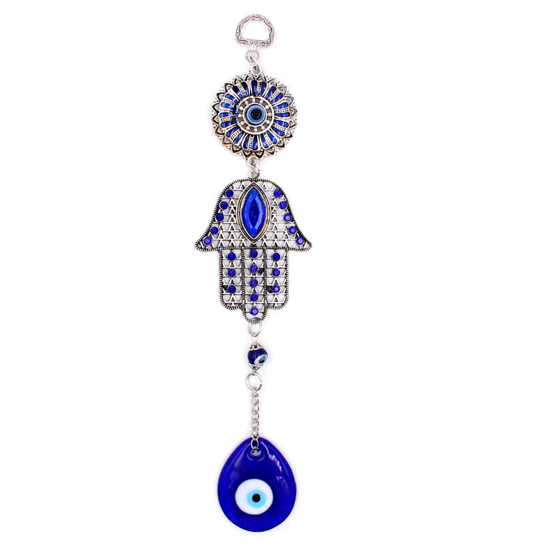 Evil Eye Hanger with 3 Blown Glass Eyes & Hamsa - Long - 11 inch 27cm - China - NEW123