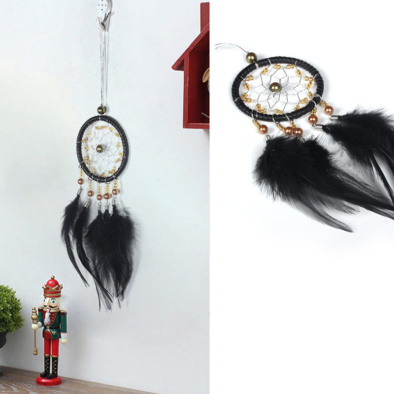 Feather Dream Catcher Velveteen & Seed bead - BLACK - 110 x 550mm