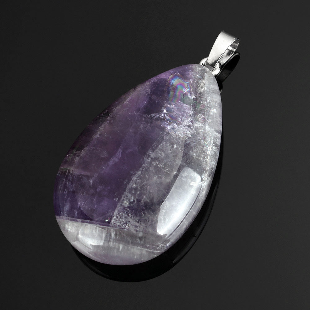 Amethyst Teardrop Pendant - Platinum Colour Plated - 23 x 41 x 12 mm - Approx 5 x 8 mm Brass Bail