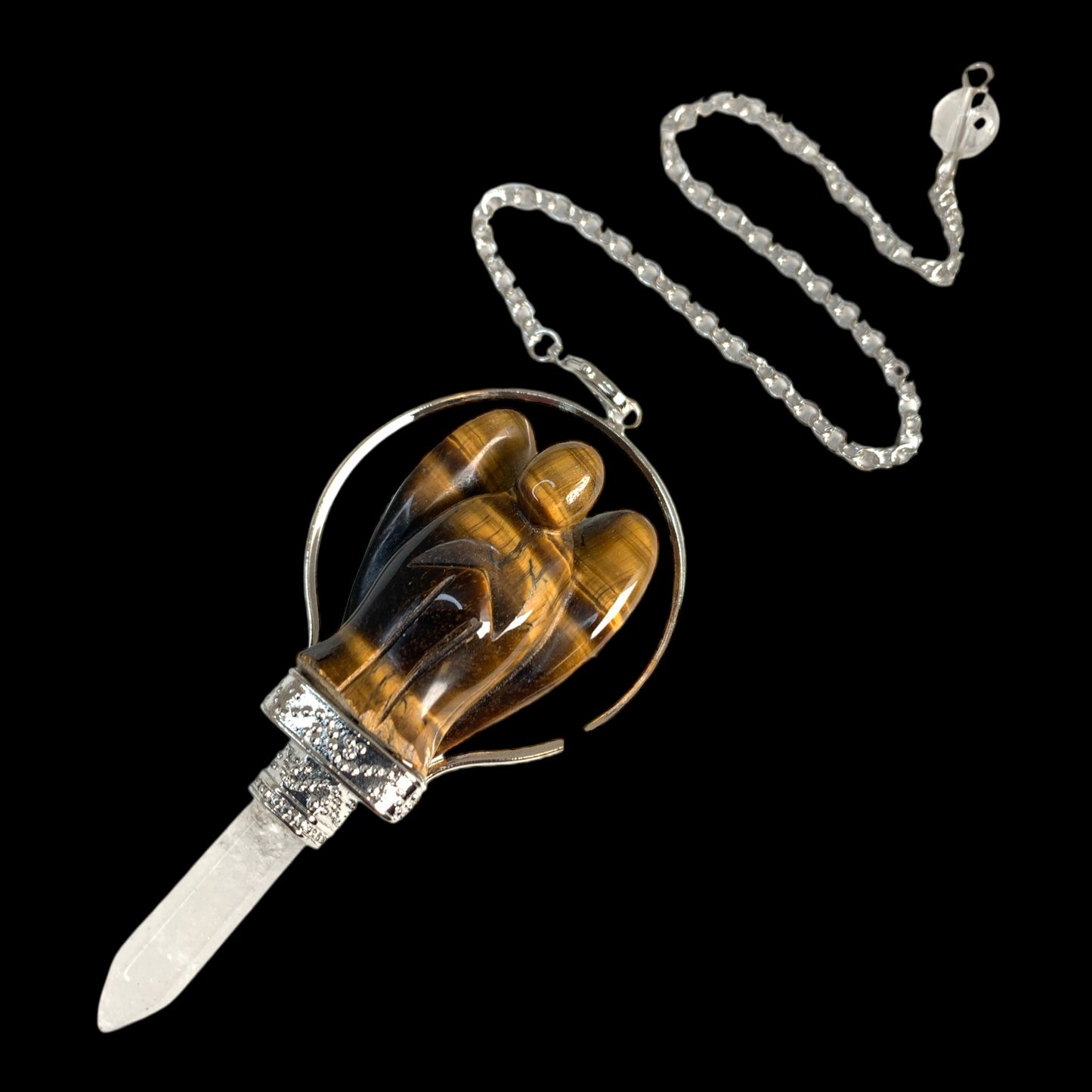 Tiger's Eye Angel Pendulum - Platinum Colour Plated