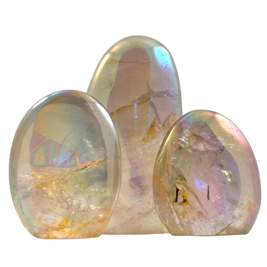 Rainbow Aura Clear Quartz Standing Stones Polished Natural Free Shapes - 14-16cm - Price per gram - NEW822