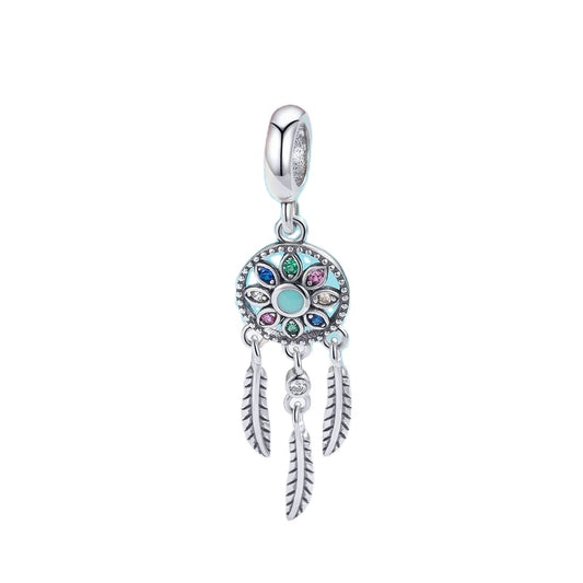 Dream Catcher Pendant or Charm with CZ - Sterling Silver 925 - NEW622