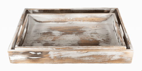 Set of 2 Whitewash Fir wood Trays