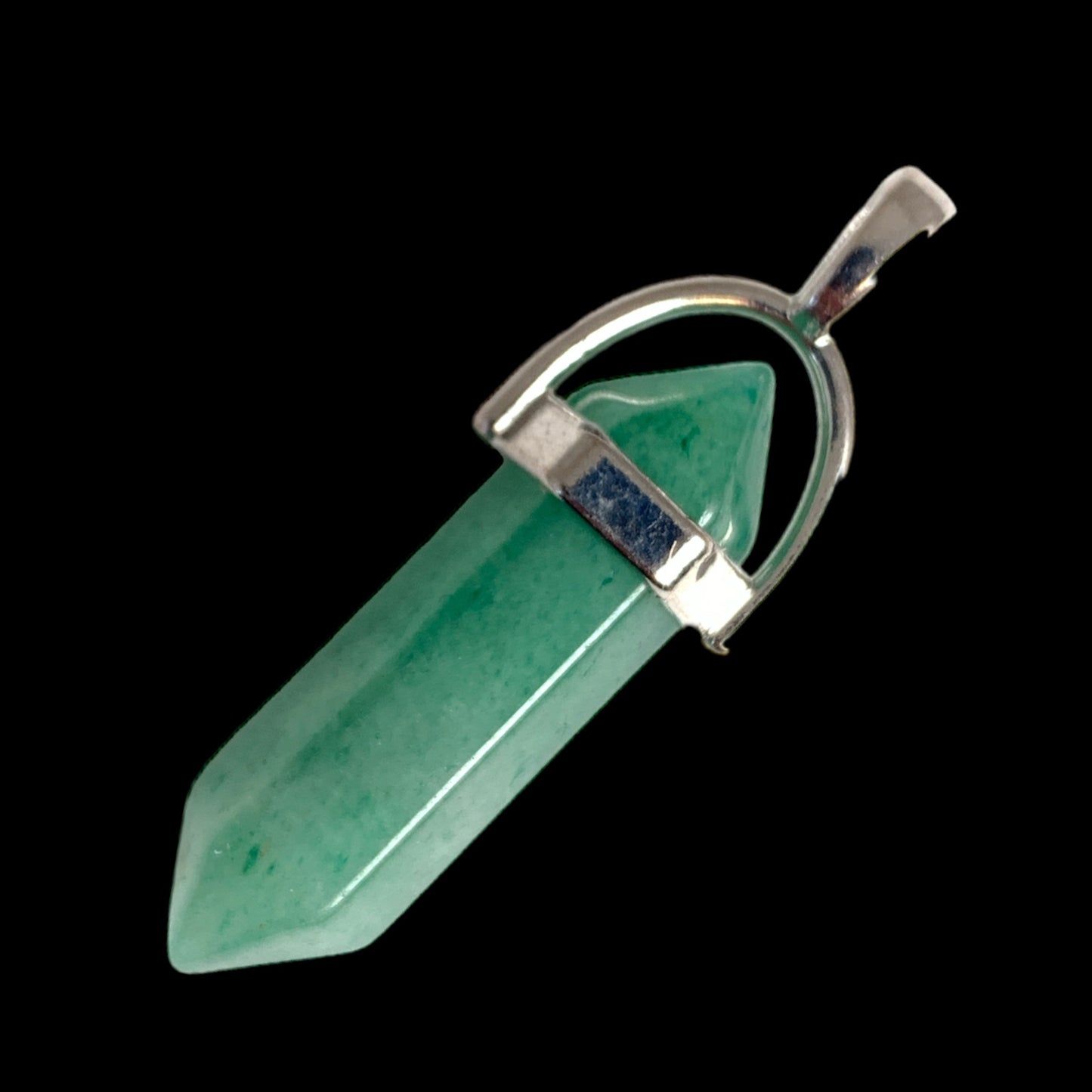 Pendentif en cristal d'aventurine verte - Bélière en laiton - Plaqué couleur platine