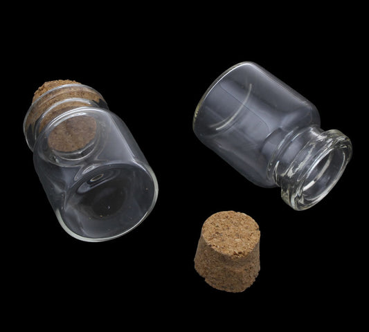 Lot de 10 - BOUTEILLES en verre transparent avec bouchon en liège - 22x30mm
