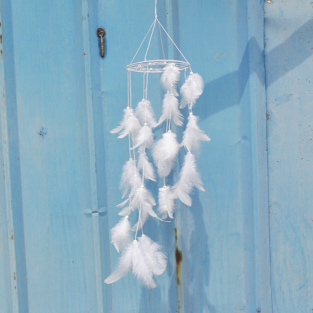 Dream Catcher Cotton Thread & Feathers handmade - White - 13x53cm - NEW1220