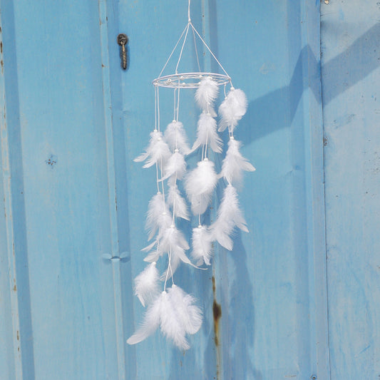 Dream Catcher Cotton Thread & Feathers handmade - White - 13x53cm - NEW1220