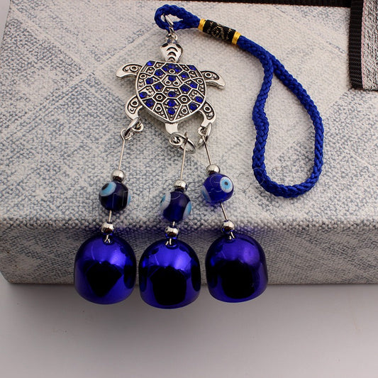 Evil Eye Turtle Crystal Metal Hanger with Blue Bells - Suncatcher Long - 9.25 inch - China - NEW723