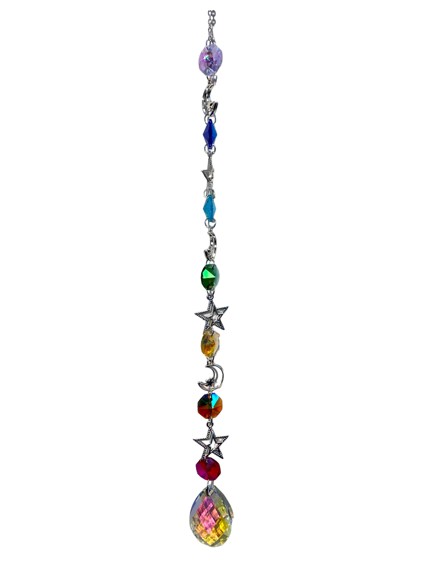 K9 Crystal Silver Color Twinkle Hanger with Moon & 7 Chakra color Stars - Long - 40cm - China - NEW123