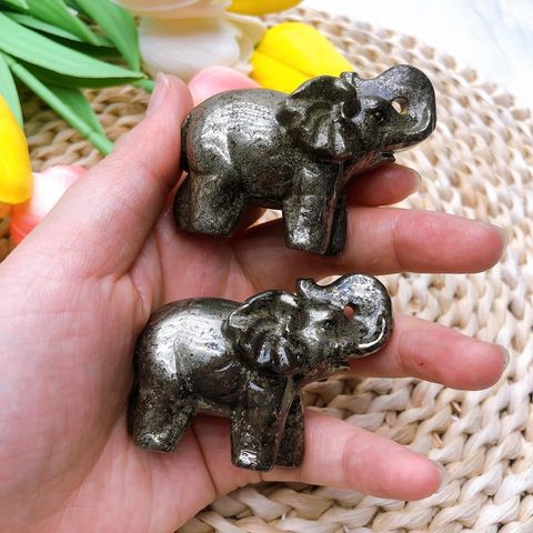 Small Elephant - Pyrite - 55x45mm - Hand Carved - NEW822