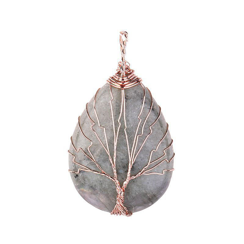 Pendentif Arbre de Vie en Labradorite - Larme - Plaqué Or Rose