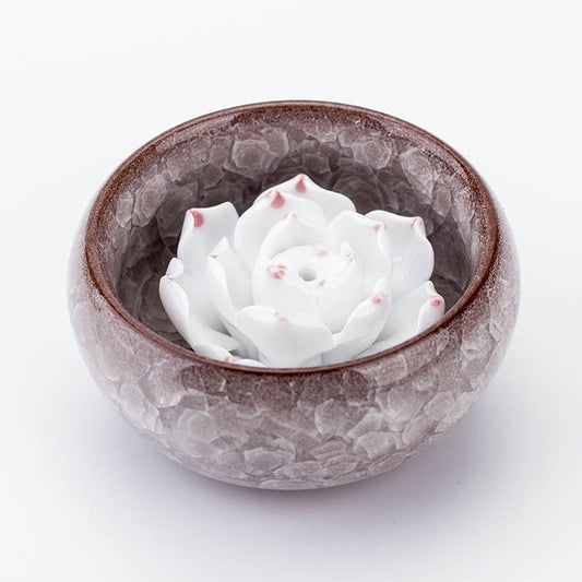 Round Porcelain Incense Burner - Gray - 35mm x 25mm - with inner Flower