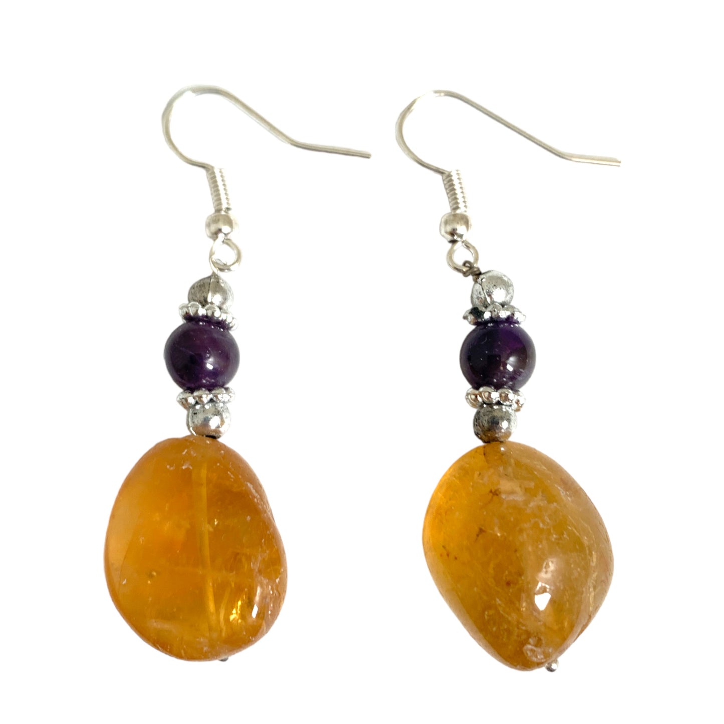 Citrine w Amethyst Earring - 40mm - India - NEW323