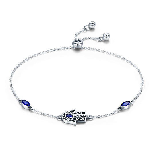 Chaîne de bracelet Evil Eye avec CZ bleue - Argent sterling 925 - NEW622