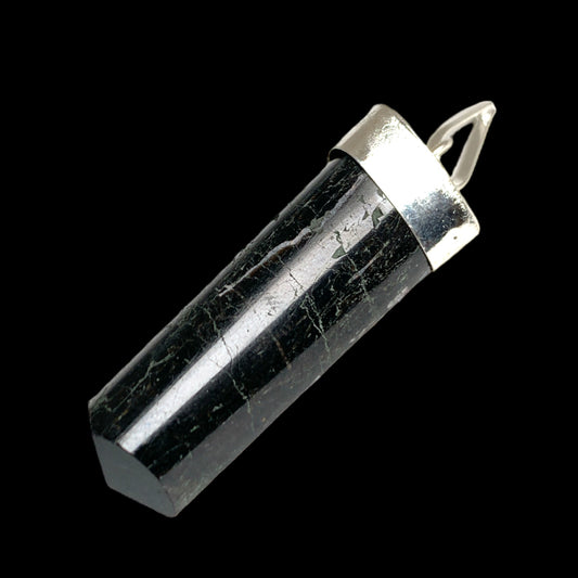 African Black Tourmaline Pendant - 1 - 1.5 inch - Platinum Colour Plated Brass Bail - NEW1020