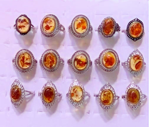 Amber RINGS - Assorted - Silver Color Plated Metal - mm - China - NEW223