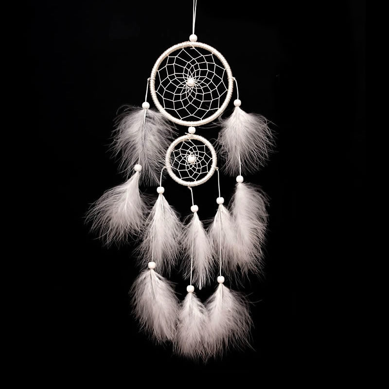 Dream Catcher Feather with Glass Seed Beads White - 40-45cm - NEW1220