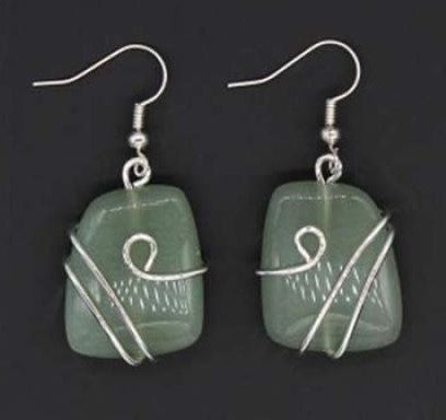 Boucle d'oreille Aventurine verte - Laiton plaqué argent - Taille 25x20mm - NEW222