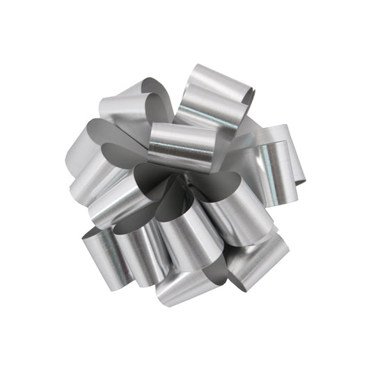 Pack of 100 - SILVER Metallic Tone Splendorette® Pre-Notch Bows - 5 x 1.25 inch 18 loop