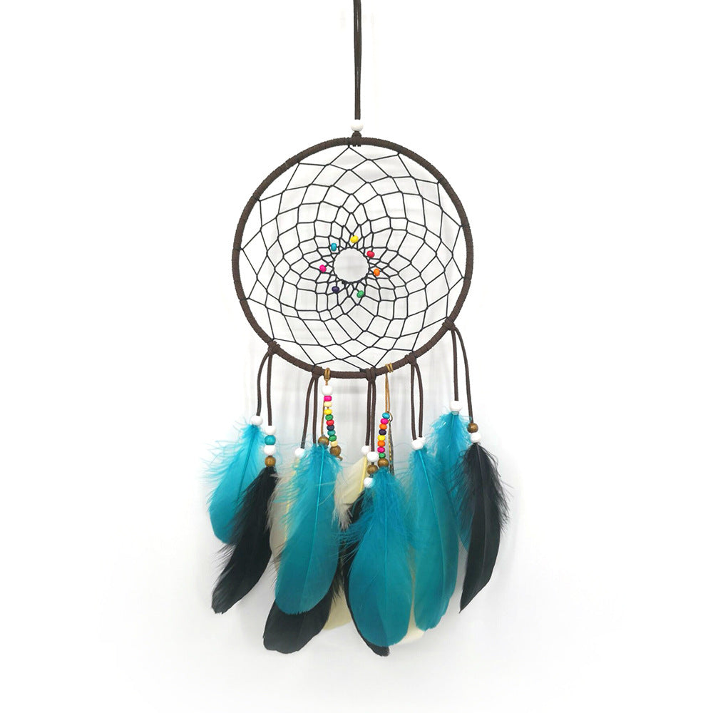 Dream Catcher Cotton Thread & Feathers handmade - Blue Black - 16x46cm - NEW1220