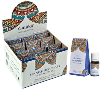 Huile d'arôme de romarin espagnol Goloka - Boîte de présentation avec 12 bouteilles