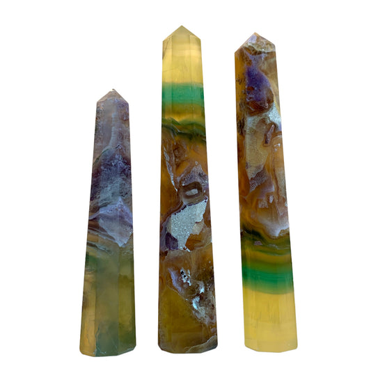 MULTI FLUORITE - Pointes polies - 3 à 5 pouces - (Commande B2B 1 = 1 pièce donc nous facturons Ex. 60g = 7,80 $ chacun)