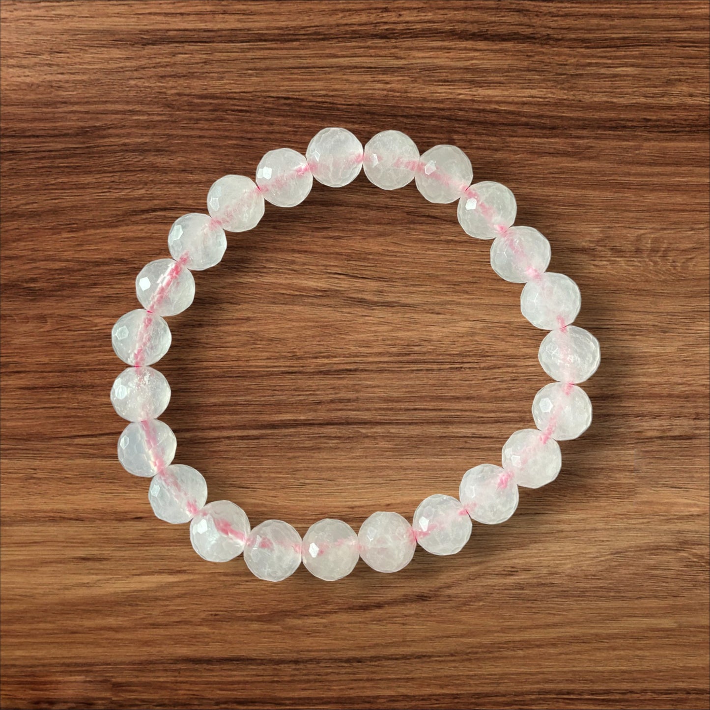 7 inch 8mm Rose Quartz Bracelet Round Faceted Beads - NEW324